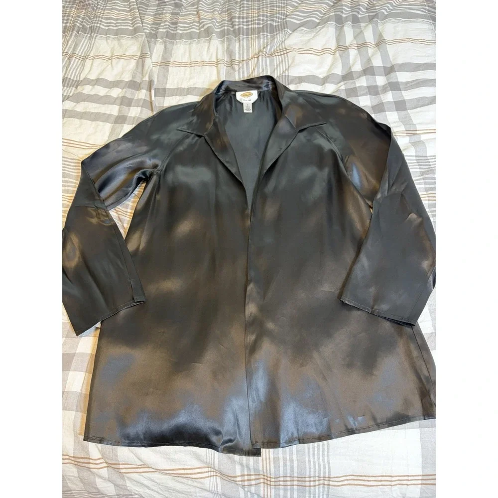 Talbots Pure Silk Black Satin Jacket~Sz 6~Cocktails Minimalist Country Club - Picture 9 of 13